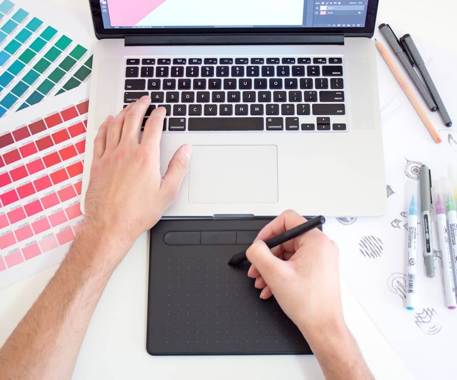Brand identity work with color palettes and logo sketches